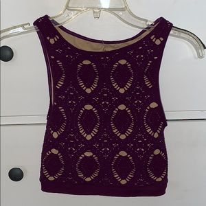 Plum colored free people fitted top with mesh